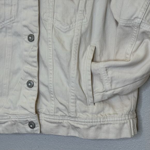 Free People Jean Jacket Size Medium Off‎ White Denim Button Front Long Sleeve - Picture 4 of 8